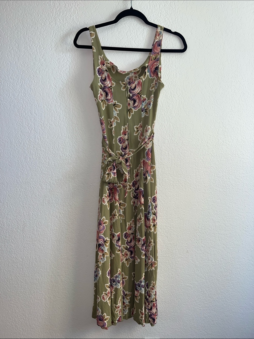 Betsey Johnson Olive Green Floral Maxi Dress with Pink and Cream Blooms - Picture 2 of 2